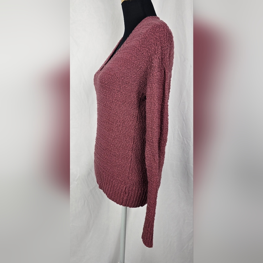 C&C California Rusty Pink Beachy V-Neck Textured Knit Sweater Women's sz S - Picture 5 of 8